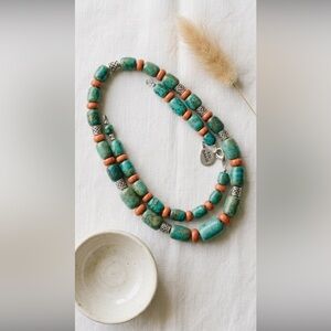 Studio Barse 925 Turquoise & Coral Statement Necklace | Celtic Knotwork | Signed